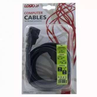 Síťový kabel 230V prodlužovací, C13 - C14, 3m, VDE approved, černý, Logo, blistr, DOPRODEJ