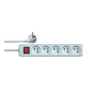 Síťový kabel 230V prodlužovací, CEE7 (vidlice) - zásuvka 5x, 5m, VDE approved, bílý, s vypínačem, DOPRODEJ