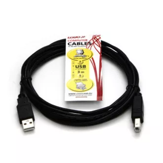 Logo USB kabel (2.0), USB A samec - USB B samec, 3m, černý Logo USB kabel (2.0), USB A samec - USB B samec, 3m, černý