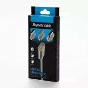 USB kabel s koncovkami (2.0), USB A samec - microUSB samec + Apple Lightning samec + USB C sam, 1m, kulatý, opletený, stříbrný, ma