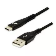 Logo USB kabel (2.0), USB A samec - USB C samec, 1m, 480 Mb/s, 5V/3A, černý, box, nylonové opletení, hliníkový kryt konektoru, DOP