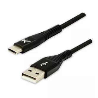 Logo USB kabel (2.0), USB A samec - USB C samec, 1m, 480 Mb/s, 5V/3A, černý, box, nylonové opletení, hliníkový kryt konektoru, DOP Logo USB kabel (2.0), USB A samec - USB C samec, 1m, 480 Mb/s, 5V/3A, černý, box, nylonové opletení, hliníkový kryt konektoru, DOP