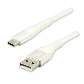 Logo USB kabel (2.0), USB A samec - USB C samec, 2m, 480 Mb/s, 5V/3A, bílý, box, nylonové opletení, hliníkový kryt konektoru, DOPR Logo USB kabel (2.0), USB A samec - USB C samec, 2m, 480 Mb/s, 5V/3A, bílý, box, nylonové opletení, hliníkový kryt konektoru, DOPR
