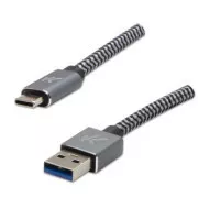 Logo USB kabel (3.2 gen 1), USB A samec - USB C samec, 1m, 5 Gb/s, 5V/3A, šedý, box, kovové opletení, hliníkový kryt konektoru, DO