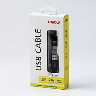 Logo USB kabel (3.2 gen 1), USB A samec - USB C samec, 2m, 5 Gb/s, 5V/3A, černý, box, nylonové opletení, hliníkový kryt konektoru, Logo USB kabel (3.2 gen 1), USB A samec - USB C samec, 2m, 5 Gb/s, 5V/3A, černý, box, nylonové opletení, hliníkový kryt konektoru,