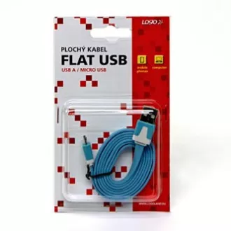 Logo USB kabel (2.0), USB A samec - microUSB samec, 1m, plochý, modrý, blistr, DOPRODEJ Logo USB kabel (2.0), USB A samec - microUSB samec, 1m, plochý, modrý, blistr, DOPRODEJ