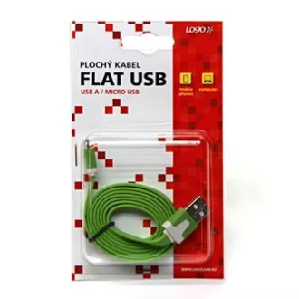Logo USB kabel (2.0), USB A samec - microUSB samec, 1m, plochý, zelený, blistr, DOPRODEJ Logo USB kabel (2.0), USB A samec - microUSB samec, 1m, plochý, zelený, blistr, DOPRODEJ