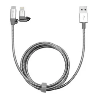 Verbatim USB kabel (2.0), USB A samec - microUSB samec + Apple Lightning samec, 1m, stříbrný, box, 48869, 2 in 1 - nastavitelná ko Verbatim USB kabel (2.0), USB A samec - microUSB samec + Apple Lightning samec, 1m, stříbrný, box, 48869, 2 in 1 - nastavitelná ko
