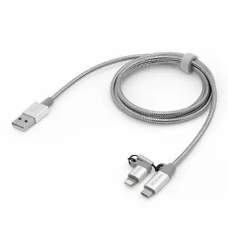 Verbatim USB kabel (2.0), USB A samec - microUSB samec + Apple Lightning samec, 1m, stříbrný, box, 48869, 2 in 1 - nastavitelná ko Verbatim USB kabel (2.0), USB A samec - microUSB samec + Apple Lightning samec, 1m, stříbrný, box, 48869, 2 in 1 - nastavitelná ko