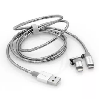 Verbatim USB kabel (2.0), USB A samec - microUSB samec + Apple Lightning samec, 1m, stříbrný, box, 48869, 2 in 1 - nastavitelná ko Verbatim USB kabel (2.0), USB A samec - microUSB samec + Apple Lightning samec, 1m, stříbrný, box, 48869, 2 in 1 - nastavitelná ko