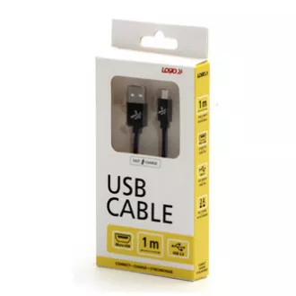 Logo USB kabel (2.0), USB A samec - microUSB samec, 1m, 480 Mb/s, 5V/2A, černý, box, nylonové opletení, hliníkový kryt konektoru, Logo USB kabel (2.0), USB A samec - microUSB samec, 1m, 480 Mb/s, 5V/2A, černý, box, nylonové opletení, hliníkový kryt konektoru,