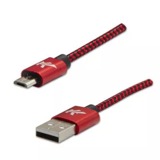 Logo USB kabel (2.0), USB A samec - microUSB samec, 1m, 480 Mb/s, 5V/2A, červený, box, nylonové opletení, hliníkový kryt konektoru Logo USB kabel (2.0), USB A samec - microUSB samec, 1m, 480 Mb/s, 5V/2A, červený, box, nylonové opletení, hliníkový kryt konektoru