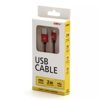 Logo USB kabel (2.0), USB A samec - microUSB samec, 1m, 480 Mb/s, 5V/2A, červený, box, nylonové opletení, hliníkový kryt konektoru Logo USB kabel (2.0), USB A samec - microUSB samec, 1m, 480 Mb/s, 5V/2A, červený, box, nylonové opletení, hliníkový kryt konektoru