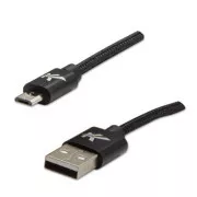 Logo USB kabel (2.0), USB A samec - microUSB samec, 2m, 480 Mb/s, 5V/1A, černý, box, nylonové opletení, hliníkový kryt konektoru,