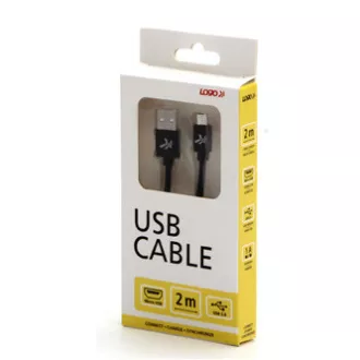 Logo USB kabel (2.0), USB A samec - microUSB samec, 2m, 480 Mb/s, 5V/1A, černý, box, nylonové opletení, hliníkový kryt konektoru, Logo USB kabel (2.0), USB A samec - microUSB samec, 2m, 480 Mb/s, 5V/1A, černý, box, nylonové opletení, hliníkový kryt konektoru,