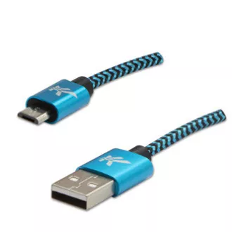 Logo USB kabel (2.0), USB A samec - microUSB samec, 2m, 480 Mb/s, 5V/1A, modrý, box, nylonové opletení, hliníkový kryt konektoru, Logo USB kabel (2.0), USB A samec - microUSB samec, 2m, 480 Mb/s, 5V/1A, modrý, box, nylonové opletení, hliníkový kryt konektoru,