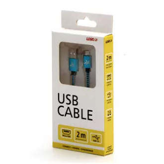 Logo USB kabel (2.0), USB A samec - microUSB samec, 2m, 480 Mb/s, 5V/1A, modrý, box, nylonové opletení, hliníkový kryt konektoru, Logo USB kabel (2.0), USB A samec - microUSB samec, 2m, 480 Mb/s, 5V/1A, modrý, box, nylonové opletení, hliníkový kryt konektoru,