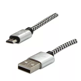 Logo USB kabel (2.0), USB A samec - microUSB samec, 2m, 480 Mb/s, 5V/1A, stříbrný, box, nylonové opletení, hliníkový kryt konektor Logo USB kabel (2.0), USB A samec - microUSB samec, 2m, 480 Mb/s, 5V/1A, stříbrný, box, nylonové opletení, hliníkový kryt konektor
