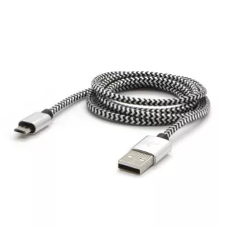 Logo USB kabel (2.0), USB A samec - microUSB samec, 2m, 480 Mb/s, 5V/1A, stříbrný, box, nylonové opletení, hliníkový kryt konektor Logo USB kabel (2.0), USB A samec - microUSB samec, 2m, 480 Mb/s, 5V/1A, stříbrný, box, nylonové opletení, hliníkový kryt konektor