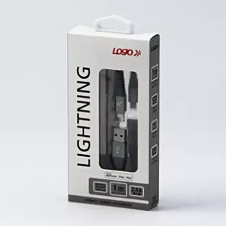 Logo USB kabel (2.0), USB A samec - Apple Lightning samec, 1m, MFi certifikace, 5V/2,4A, stříbrný, box, nylonové opletení, hliníko Logo USB kabel (2.0), USB A samec - Apple Lightning samec, 1m, MFi certifikace, 5V/2,4A, stříbrný, box, nylonové opletení, hliníko