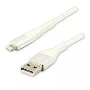 Logo USB kabel (2.0), USB A samec - Apple Lightning samec, 1m, MFi certifikace, 5V/2,4A, bílý, box, nylonové opletení, hliníkový k