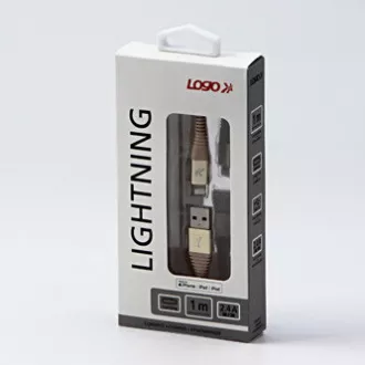 Logo USB kabel (2.0), USB A samec - Apple Lightning samec, 1m, MFi certifikace, 5V/2,4A, zlatý, box, nylonové opletení, hliníkový Logo USB kabel (2.0), USB A samec - Apple Lightning samec, 1m, MFi certifikace, 5V/2,4A, zlatý, box, nylonové opletení, hliníkový