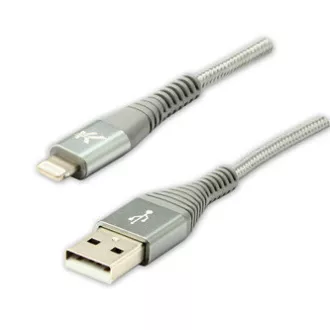 Logo USB kabel (2.0), USB A samec - Apple Lightning samec, 2m, MFi certifikace, 5V/2,4A, stříbrný, box, nylonové opletení, hliníko Logo USB kabel (2.0), USB A samec - Apple Lightning samec, 2m, MFi certifikace, 5V/2,4A, stříbrný, box, nylonové opletení, hliníko