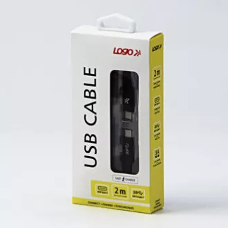Logo USB kabel (3.2 gen 1), USB C samec - USB C samec, 2m, 5 Gb/s, 5V/3A, černý, box, nylonové opletení, hliníkový kryt konektoru, Logo USB kabel (3.2 gen 1), USB C samec - USB C samec, 2m, 5 Gb/s, 5V/3A, černý, box, nylonové opletení, hliníkový kryt konektoru,