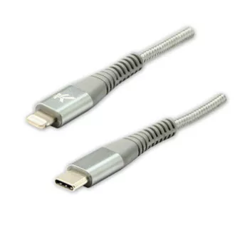 Logo USB kabel (2.0), USB C samec - Apple Lightning samec, 2m, MFi certifikace, 5V/3A, stříbrný, box, nylonové opletení, hliníkový Logo USB kabel (2.0), USB C samec - Apple Lightning samec, 2m, MFi certifikace, 5V/3A, stříbrný, box, nylonové opletení, hliníkový