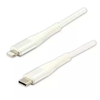 Logo USB kabel (2.0), USB C samec - Apple Lightning samec, 2m, MFi certifikace, 5V/3A, bílý, box, nylonové opletení, hliníkový kry Logo USB kabel (2.0), USB C samec - Apple Lightning samec, 2m, MFi certifikace, 5V/3A, bílý, box, nylonové opletení, hliníkový kry