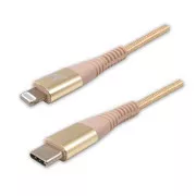 Logo USB kabel (2.0), USB C samec - Apple Lightning samec, 2m, MFi certifikace, 5V/3A, zlatý, box, nylonové opletení, hliníkový kr