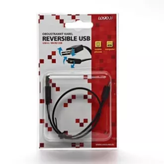 USB kabel (2.0), USB A samec reversible - microUSB samec reversible, 0.3m, plochý, černý, oboustranný, DOPRODEJ USB kabel (2.0), USB A samec reversible - microUSB samec reversible, 0.3m, plochý, černý, oboustranný, DOPRODEJ