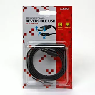 Logo USB kabel (2.0), USB A samec reversible - microUSB samec reversible, 1m, reversible, černý, blistr, DOPRODEJ Logo USB kabel (2.0), USB A samec reversible - microUSB samec reversible, 1m, reversible, černý, blistr, DOPRODEJ
