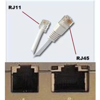Telefonní kabel 4 žíly, RJ11 samec - RJ45 samec, 3 m, plochý, černý, pro ADSL modem, economy Telefonní kabel 4 žíly, RJ11 samec - RJ45 samec, 3 m, plochý, černý, pro ADSL modem, economy