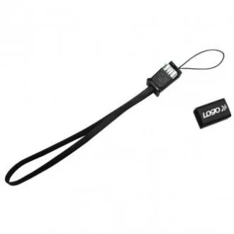 Logo USB kabel (2.0), USB A samec - miniUSB samec, 0.3m, černý, poutko na foťák, DOPRODEJ