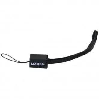 Logo USB kabel (2.0), USB A samec - miniUSB samec, 0.3m, černý, poutko na foťák, DOPRODEJ