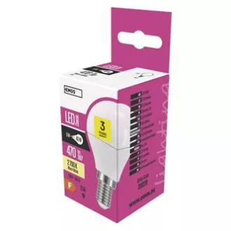 LED žárovka EMOS Lighting E14, 220-240V, 5W, 470lm, 2700k, teplá bílá, 30000h, Mini Globe 45x78mm LED žárovka EMOS Lighting E14, 220-240V, 5W, 470lm, 2700k, teplá bílá, 30000h, Mini Globe 45x78mm