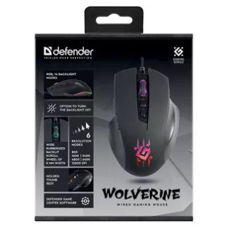 Defender Wolverine GM-700L RGB Myš drátová, černá, 12800DPI Defender Wolverine GM-700L RGB Myš drátová, černá, 12800DPI