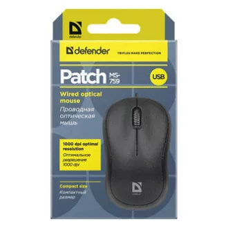 Defender Patch MS-759 Myš drátová, černá, 1000DPI Defender Patch MS-759 Myš drátová, černá, 1000DPI