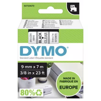 Dymo originální páska do tiskárny štítků, Dymo, 40910, S0720670, černý tisk/transparentní podklad, 7m, 9mm, D1 Dymo originální páska do tiskárny štítků, Dymo, 40910, S0720670, černý tisk/transparentní podklad, 7m, 9mm, D1