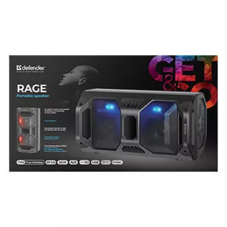 Defender reproduktor Rage, Li-Ion, 2.0, 50W, černý, regulace hlasitosti, LED podsvícení, BT 5.0, TWS, dálkové ovládání, 45Hz~22kHz Defender reproduktor Rage, Li-Ion, 2.0, 50W, černý, regulace hlasitosti, LED podsvícení, BT 5.0, TWS, dálkové ovládání, 45Hz~22kHz