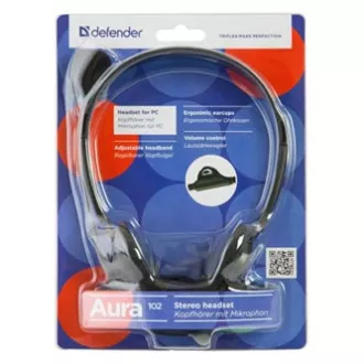 Defender Aura HN-102 sluchátka s mikrofonem, drátová, černá, otevřená, 2x 3.5 mm jack Defender Aura HN-102 sluchátka s mikrofonem, drátová, černá, otevřená, 2x 3.5 mm jack