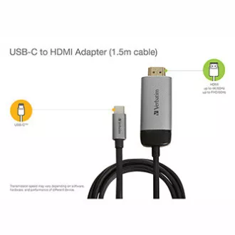 USB (3.1) hub 1-port, 49144, šedá, délka kabelu 1,5m, Verbatim, adaptér USB C na HDMI USB (3.1) hub 1-port, 49144, šedá, délka kabelu 1,5m, Verbatim, adaptér USB C na HDMI