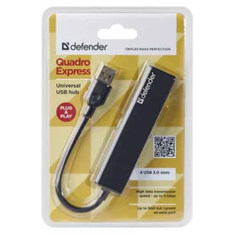 USB (3.0) HUB 4-port, Quadro Express, černý, Defender, kompaktní USB (3.0) HUB 4-port, Quadro Express, černý, Defender, kompaktní