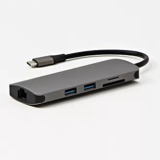 USB 3.1 Type-C Dokovací stanice šedá, All New, HDMI, RJ45, microSD, USB C (PD), 2x USB3.0