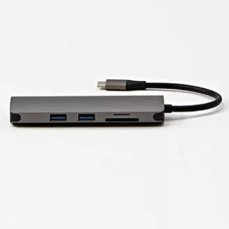 USB 3.1 Type-C Dokovací stanice šedá, All New, HDMI, RJ45, microSD, USB C (PD), 2x USB3.0