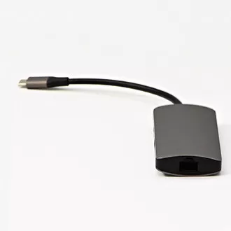 USB 3.1 Type-C Dokovací stanice šedá, All New, HDMI, RJ45, microSD, USB C (PD), 2x USB3.0