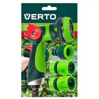 Verto sada pistolový rozprašovač (8 funkcí) 2 rychlospojky a přípojka na kohoutek, 1/2", zelený, 15G712