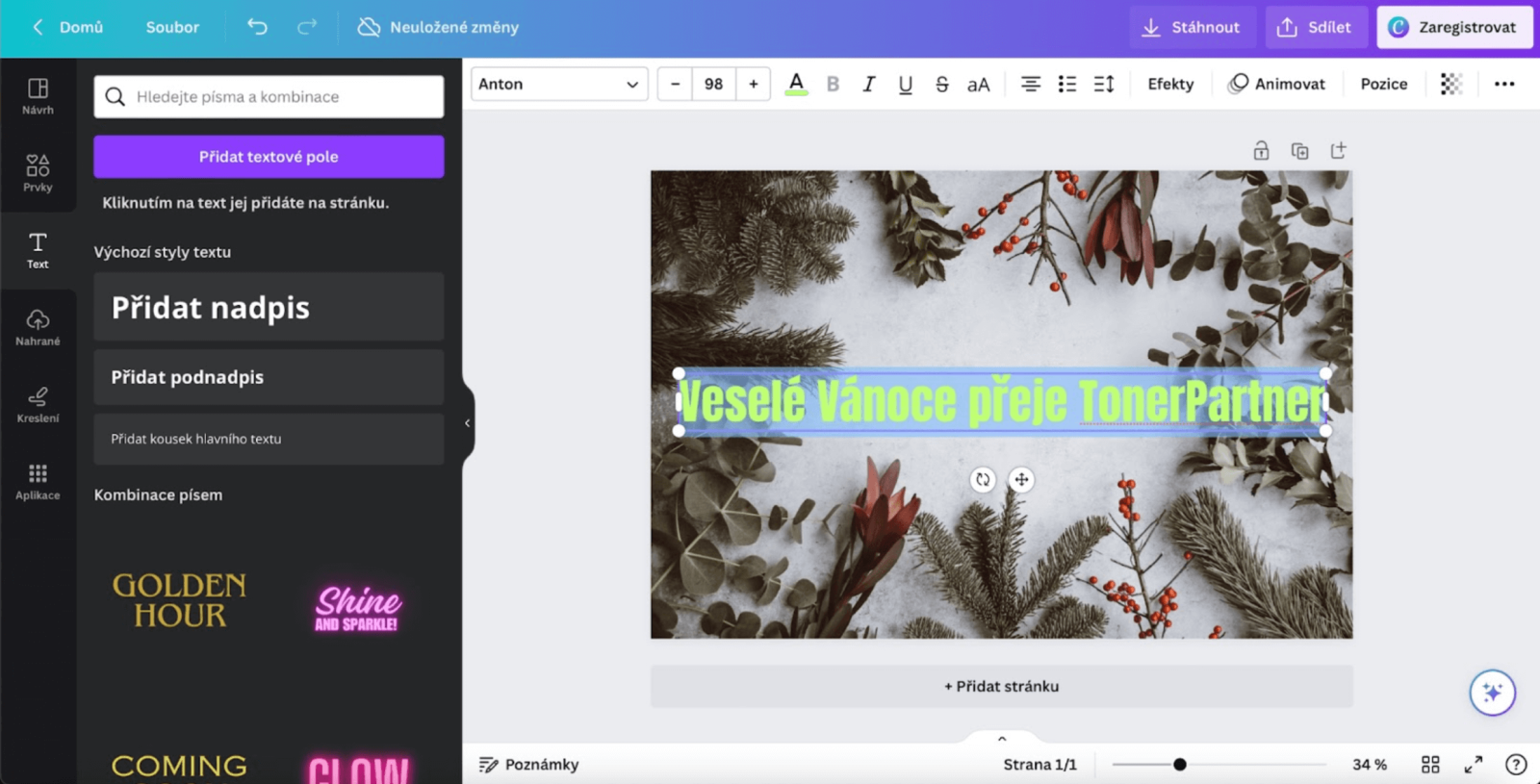 Prostředí online edituru Canva.com